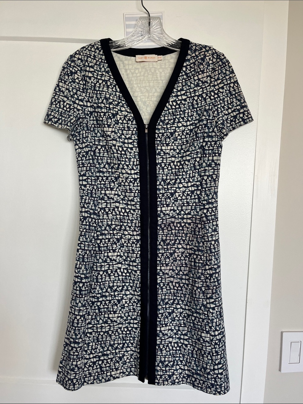 Tory Burch Navy & White Zip-Front Mini Dress